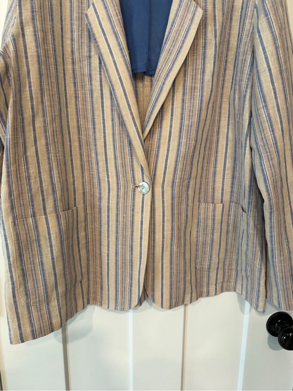 Norm Thompson Blue and Beige Striped Linen-Blend Blazer Women’s XL - Picture 3 of 6